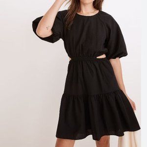 Madewell Seersucker Puff-Sleeve Cutout Mini Dress
